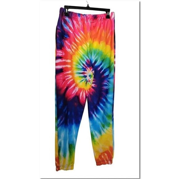 other Other - Rainbow Tie Dye Polyester Unisex Sweat Pants Beach Summer Activewear size M NWOT